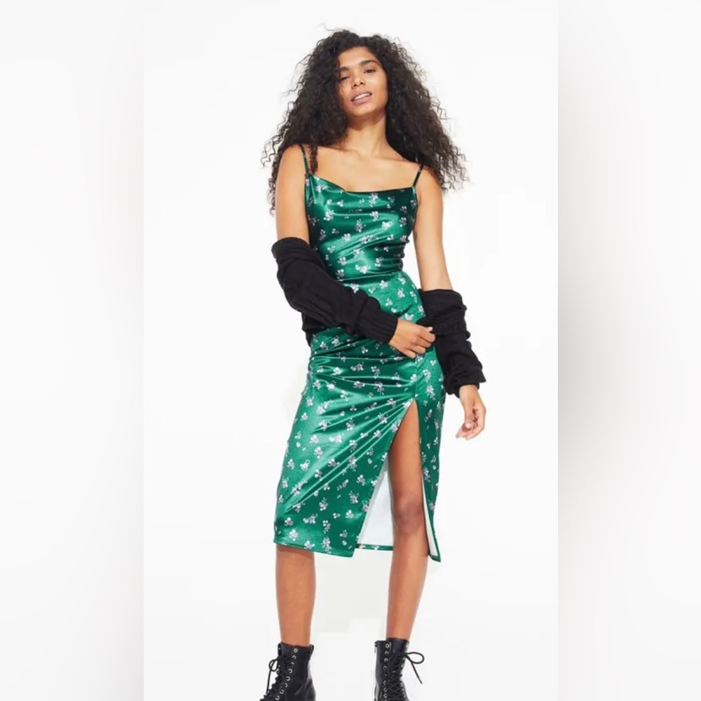 Green floral satin dress FINAL PRICE REDUCTION